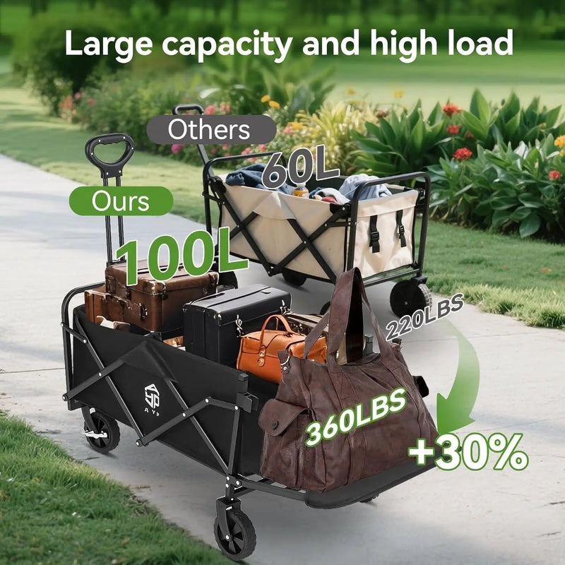 AYP Collapsible Wagon Cart Foldable with Wheels, Beach Wagon with Extended Tailgate & Brake, Heavy Duty Rolling Carts for Garden, Grocery Shopping, Camping, Outdoor Sports, Yard Work, Fishing by GreenHaven Gardens