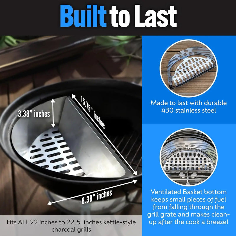 SnS Grills Slow ‘N Sear Charcoal Inserts for Low ‘N Slow & High-Heat Cooking - Patented Stainless Steel Accessories for Kettle Grills - Charcoal Basket 18" by GreenHaven Gardens