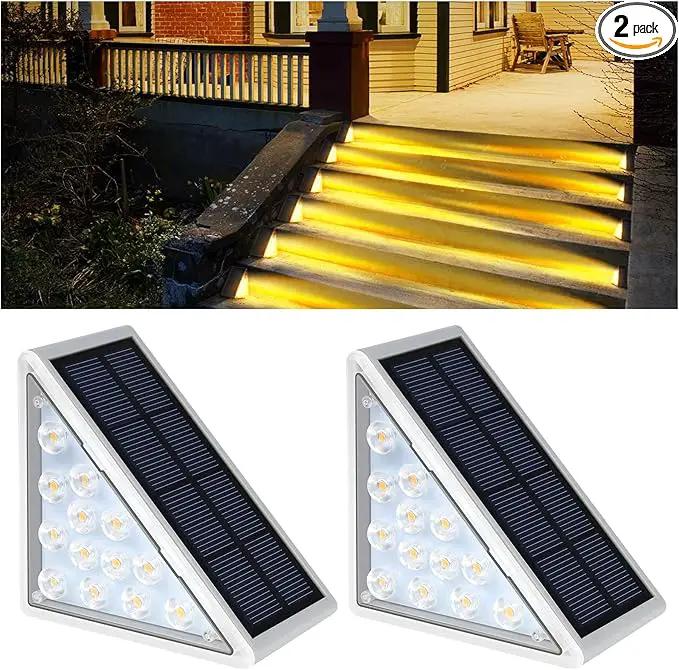 LED Solar Step Lights Waterproof Outdoor Stair Lights, Warm White Solar Deck & Pathway Lights IP67 for Yard, Patio, Garden, Front Door, Driveway, Porch 2PK by GreenHaven Gardens