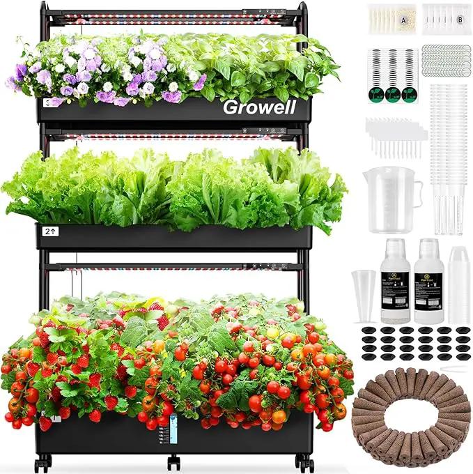 Growell Large Hydroponics Growing System Kit, 90 Pods Vertical Hydroponic Garden with 2 Light Modes Grow Light, Auto Circulating Water System, 40L Indoor Gardening System for Herb Vegetable Fruit by GreenHaven Gardens