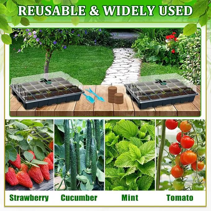 Halatool Seed Starter Kit, 2 Pack Seed Starter Trays with 50 Pcs Coco pellets and 2 Garden Tools & 100 Plant Labels, Greenhouse Indoor Seed Germination System for Herbs, Vegetables and Flowers (Black) by GreenHaven Gardens