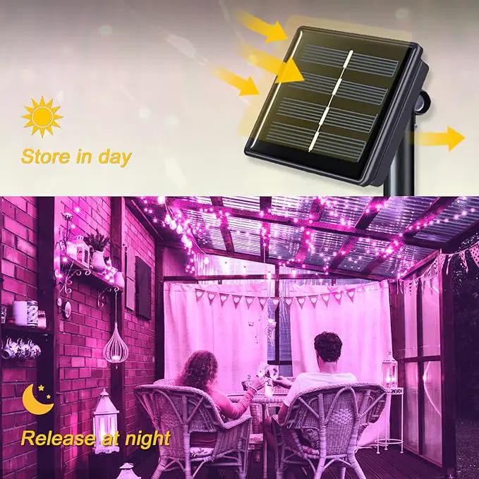 JMEXSUSS 2 Pack Solar Fairy Lights, 33ft 100 LED Pink Outdoor Waterproof, 8 Modes String Lights for Outside Garden Patio Party Decorations by GreenHaven Gardens