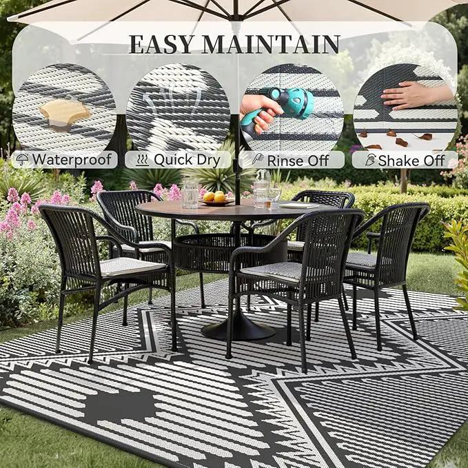 MontVoo Outdoor Rug-Waterproof Patio Rug Mat 5x8 Outdoor Carpet Mat Reversible Plastic Straw Outside Outdoor Rug for RV Camping Picnic Beach Balcony Backyard Pool Deck Porch Modern Boho Grey by GreenHaven Gardens