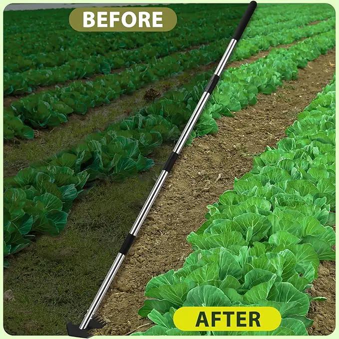 Hoe Garden Tool, Scuffle Garden Hoe for Weeding with 30-60 Inch Steel Long Handle, Dual Use Sharp Gardening Hula Hoe, Adjustable Rocket Shaped Weed Remover Action Hoe by GreenHaven Gardens
