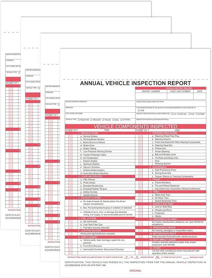 30-Pack Annual Vehicle Inspection Report Form & Adhesive Vinyl Label 2-Ply,3-Ply Carbonless Form DOT Compliant by GreenHaven Gardens