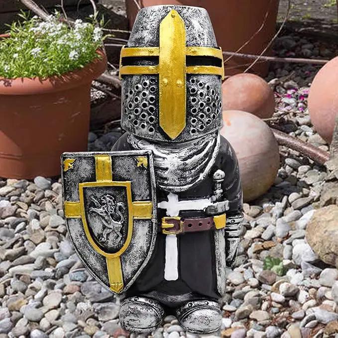 nezababy Knight Gnomes Guard Garden Statue Decoration Medieval Wee Crusader Battle Swordsman Fighting Outdoor Figurines Lawn Decor Resin (F) by GreenHaven Gardens