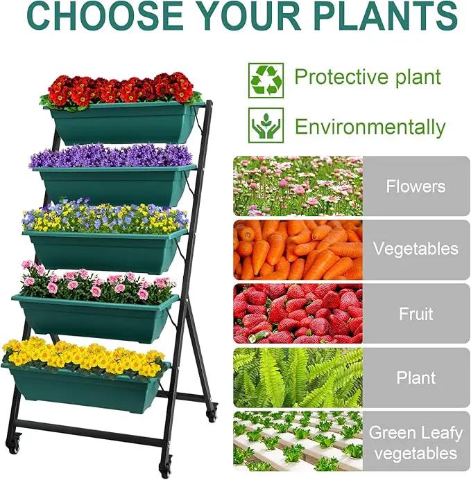 EDOSTORY 4.5 FT Height Vertical Garden Planter Removable Pale Green Raised Bed Box with 5 Container Boxes,Digging Claw Gloves,Trowel,Purning Shears for Outdoor Vegetables Flowers by GreenHaven Gardens
