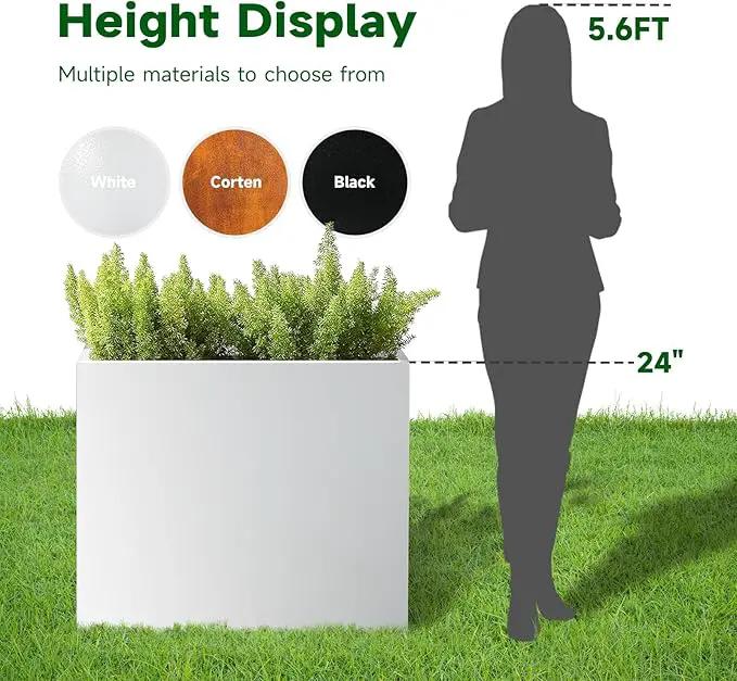 Galvanized Steel Metallic Heavy Planter for Outdoor Plants Metal Outdoor Planter Spliced Flower Box with Partitions for Outside,Indoor,Garden (White, 30 * 12 * 24) by GreenHaven Gardens