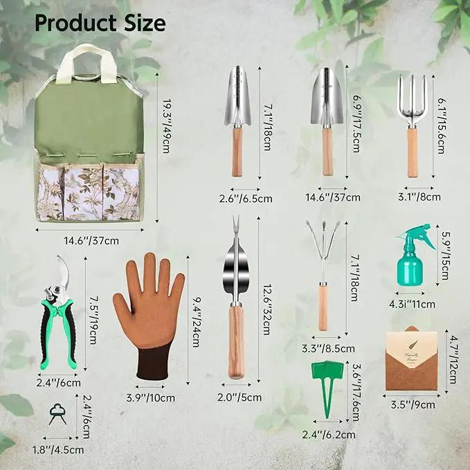 Gardening Tools Set of 12-Piece, Rust-Proof Durable Stainless Steel Gardening Supplies, Heavy Duty Gardening Hand Tools with Floral Storage Bag, Ideal Gardening Gifts for Women and Men by GreenHaven Gardens