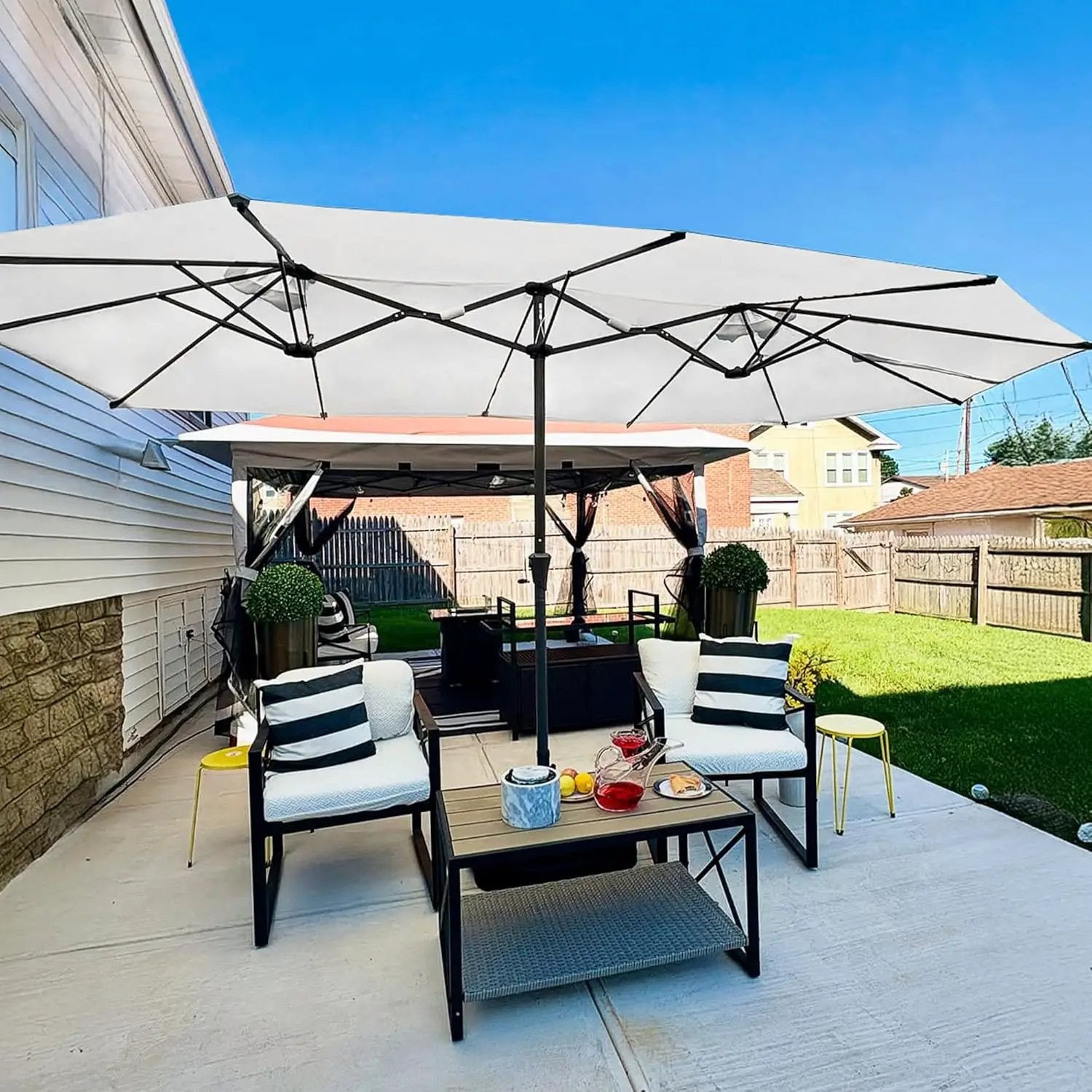 PURPLE LEAF 15ft Patio Market Umbrella with Base Included Double-Sided Rectangle Outdoor Umbrella Table Umbrella with Crank for Pool Garden Deck, Cream by GreenHaven Gardens