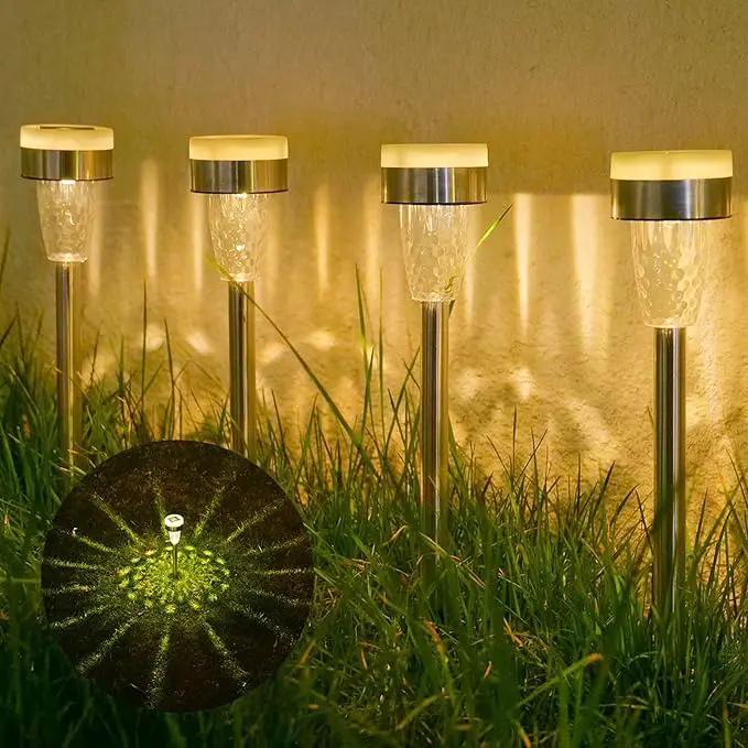 TWINSLUXES 16 Pack Solar Outdoor Lights, Dual Light Source LED Pathway Lights Solar Powered, Stainless Steel Waterproof Solar Garden Lights Decoration for Garden Patio and Walkway, Cool Warm by GreenHaven Gardens