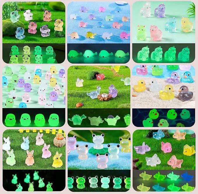 Luminous Mini Resin Animals 250Pcs Tiny Animals Bulk Glow in The Dark Mini Ducks Owls Frogs Pandas Rabbits Mushrooms for Miniature Garden Micro Landscape Aquarium Potted Decoration by GreenHaven Gardens