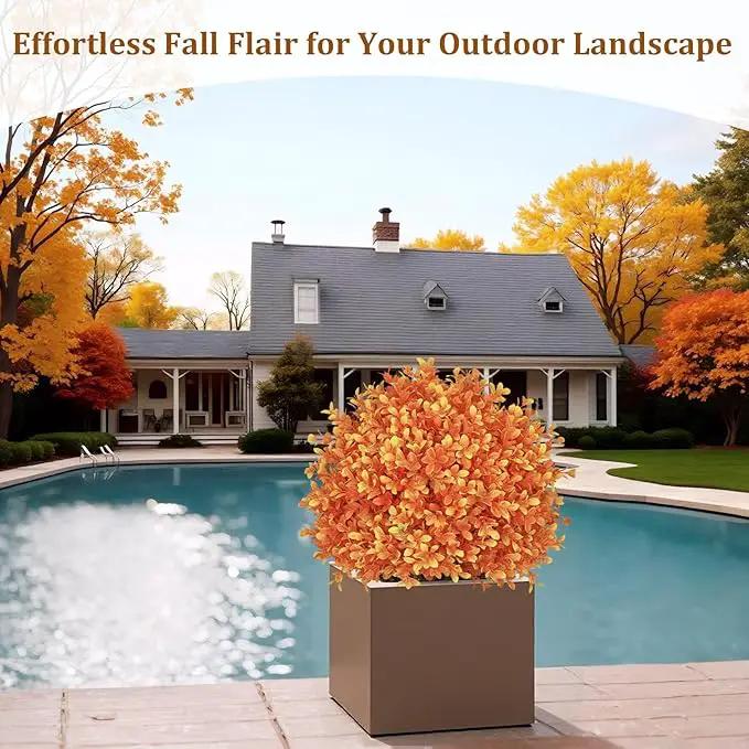 24" Tall Artificial Boxwood Ball Fall Topiary Trees Set of 2, UV Resistant Large Faux Plants Outdoor, 2ft Fake Bushes and Shrubs Look Real with Stake for Front Porch Outside Planter Backyard Decor by GreenHaven Gardens