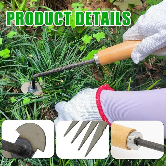 Amposei Weeding Artifact Uprooting Weeding Tool, Multifunctional Weeder, Hand Weeder Tool, Stand Up Weed Puller Tool with Handle for Garden Yard Farm Weed Removal (11in, Wood Handle-A) by GreenHaven Gardens