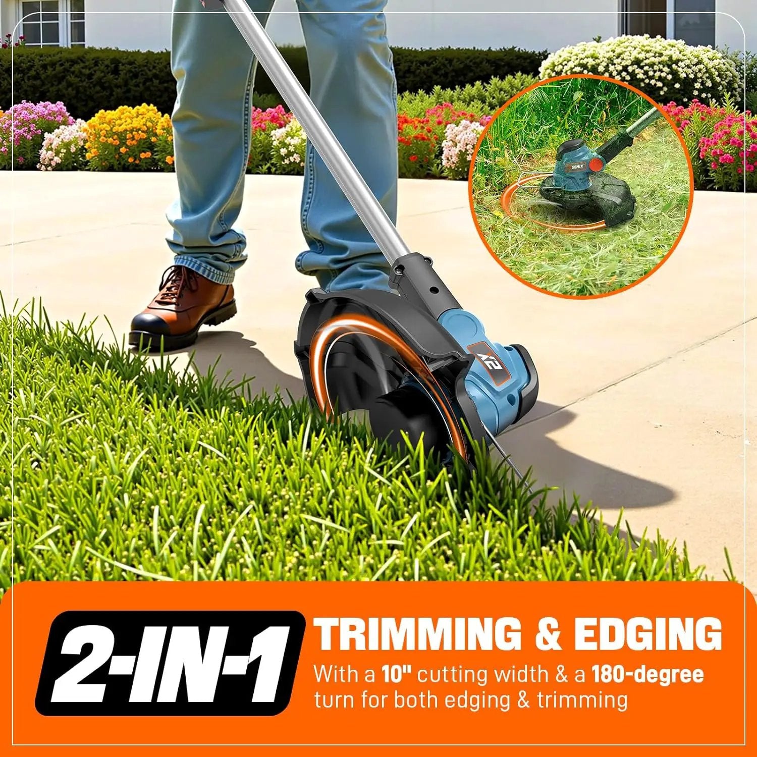 SENIX X2 20V 10'' Weed Wacker - 2 (2.5 Ah) Batteries, 2A Charger and Spool Included- X2GT-BDL by GreenHaven Gardens