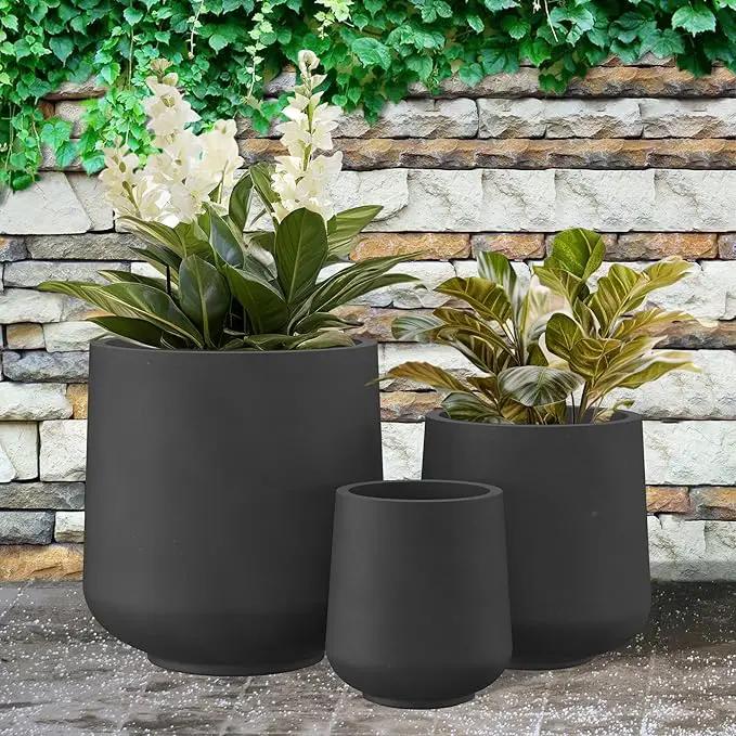 Kante 15.3"+11.6"+8.2" Dia Round Concrete Planter, Large Outdoor Indoor Planter Pots with Drainage Holes and Rubber Plug for Home Garden Patio, Black by GreenHaven Gardens
