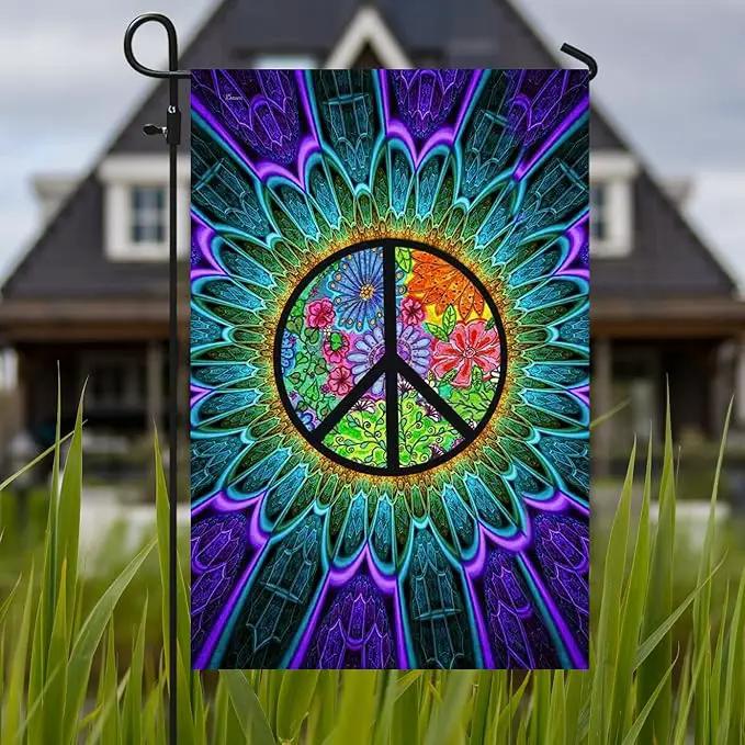 FLAGWIX Peace Hippie American Flags - Sunflower Decor, Garden Flag 12x18, Peace Sign Flags, Decorations Outdoor, A Little Something To Brighten Your Day Flag - Double Sided Heavy Duty Canvas Flags by GreenHaven Gardens