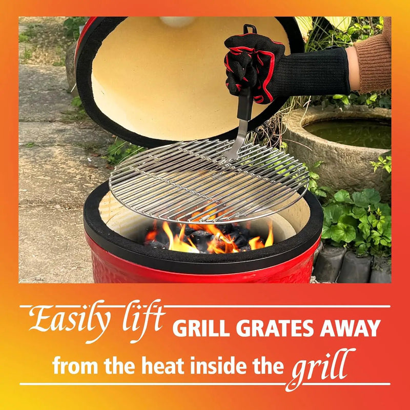 Grill Grate Lifter Stainless Steel Cooking Grate Lifters for Green Egg Parts, Grate Lifter Tool for Charcoal & Gas & Smoke Grills, Green Egg Tools, Kamado Grill, Weber Grill Accessories by GreenHaven Gardens