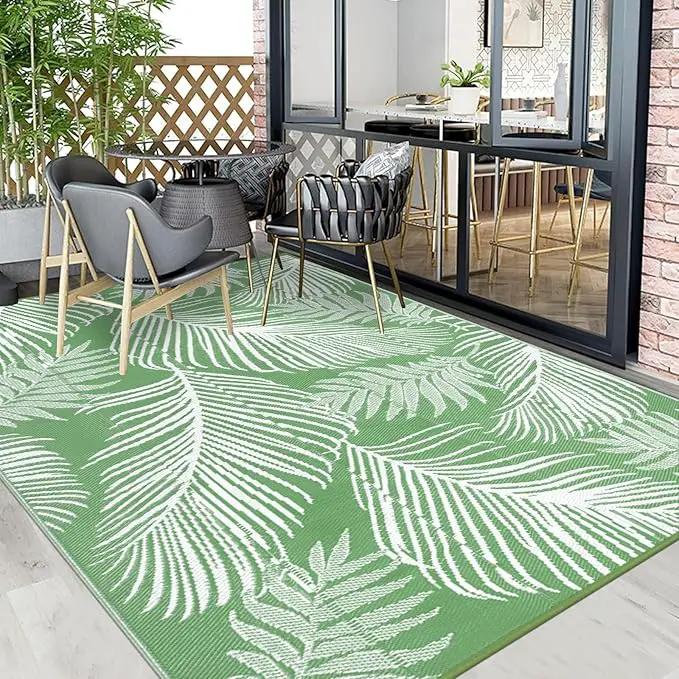 Pauwer Waterproof Outdoor Rug 8x10, Reversible Plastic Straw Patio Camping Rug, Indoor Outdoor RV Mat Carpet for Deck, Camper, Porch, Balcony, Backyard, Picnic, Leaf Green by GreenHaven Gardens