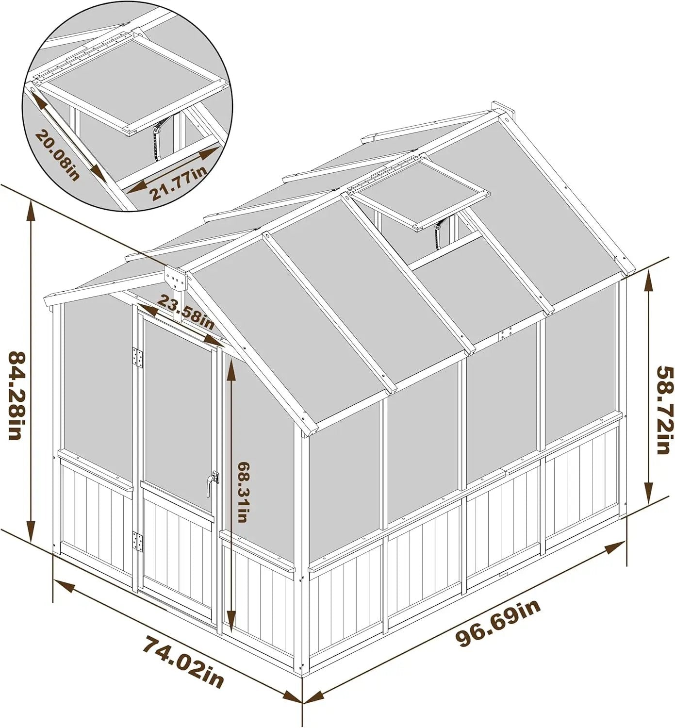 MUPATER 6 x 8 FT Walk-in Wooden Polycarbonate Greenhouse with Ventilated Window & Lockable Door, Multi-Layer PC Panels for UV Protection, Greenhouse Kit for Outdoor, Garden and Backyard, Black by GreenHaven Gardens