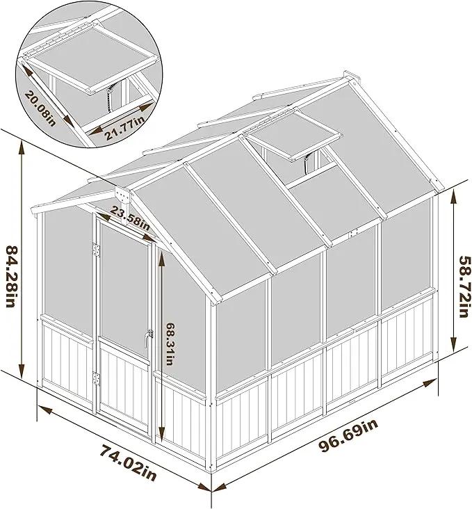 6x8 FT Greenhouse Kit for Outdoor, Thickened Polycarbonate Panel Wooden Walk-in Green House with Lockable Door and Adjustable Roof Vent, Backyard Garden, Black by GreenHaven Gardens