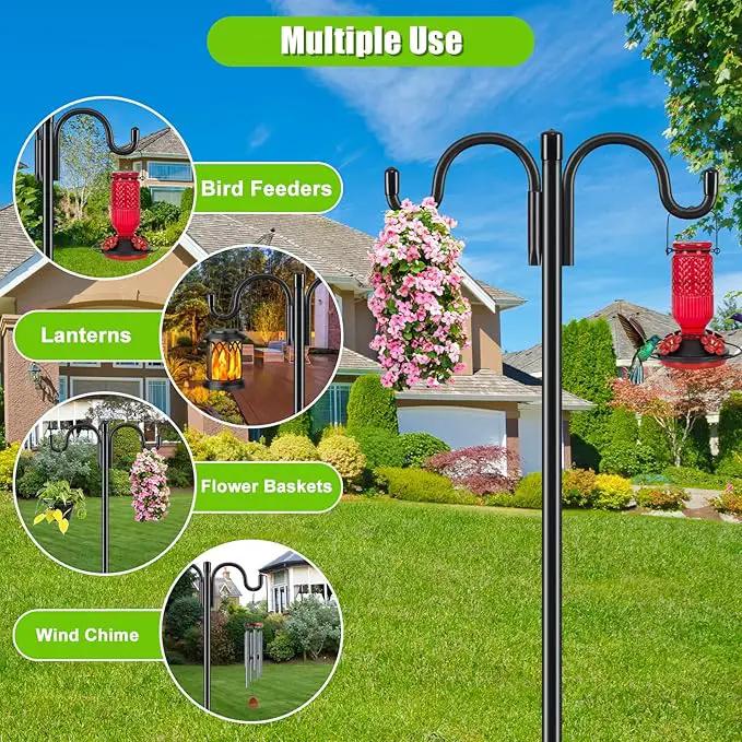 Gtongoko Double Shepherds Hook for Outdoor, 108 Inch Heavy Duty Bird Feeder Pole 3/4 Inch Thick Garden Hooks for Hanging Hummingbird Feeder, Plant Baskets, Solar Light Lanterns, 1 Pack by GreenHaven Gardens
