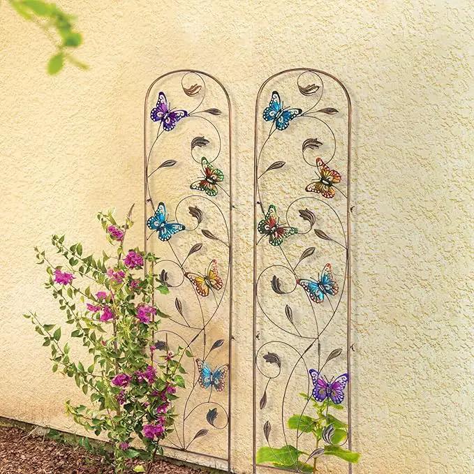 Set of 2 Butterfly Metal Garden Trellis for Climbing Plants, Decorative Vegetables Flowers Vine Trellis for Outdoor Patio 60'' H x 11'' W by GreenHaven Gardens