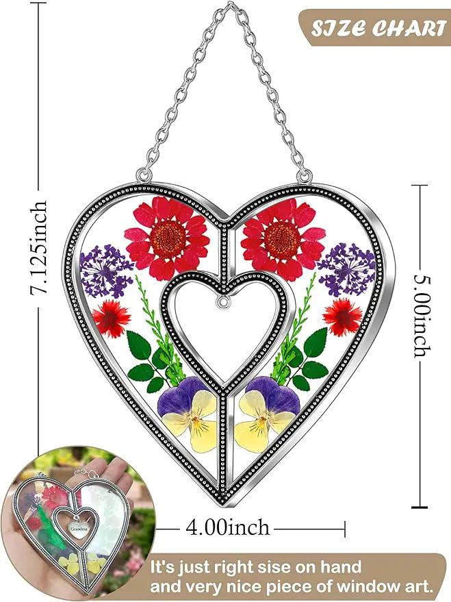 KY&BOSAM Heart Suncatchers DIY Stained Glass Hangings for Windows Wind Chimes Home Gardner Decor with Pressed Real Flowers Heart No Charm Birthday Gifts for Women Mother`s Day Christmas Ornamets by GreenHaven Gardens