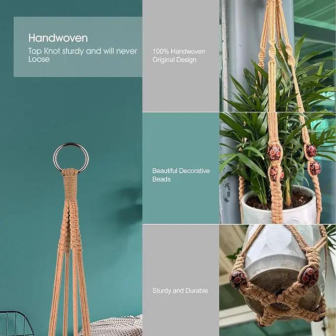 Macrame Plant Hanger for 5 to 10 Inch Plant Pots, Set of 2 Indoor Handmade 35 Inch Woven Rope Hanger Kits with Hooks and Wood Beads, Hanging Planter Basket Holder for Boho Home Decor (Brown, 2 Pack) by GreenHaven Gardens