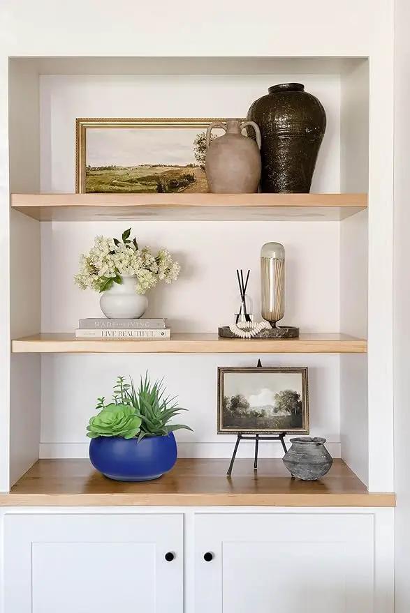 Fake Plants Artificial Succulents in Pots Faux Succulent Arrangement Potted Plant with Blue Ceramic Pot for Home Decor Modern Office Desk Bathroom Shelf Living Room Indoor & Outdoor Decoration by GreenHaven Gardens