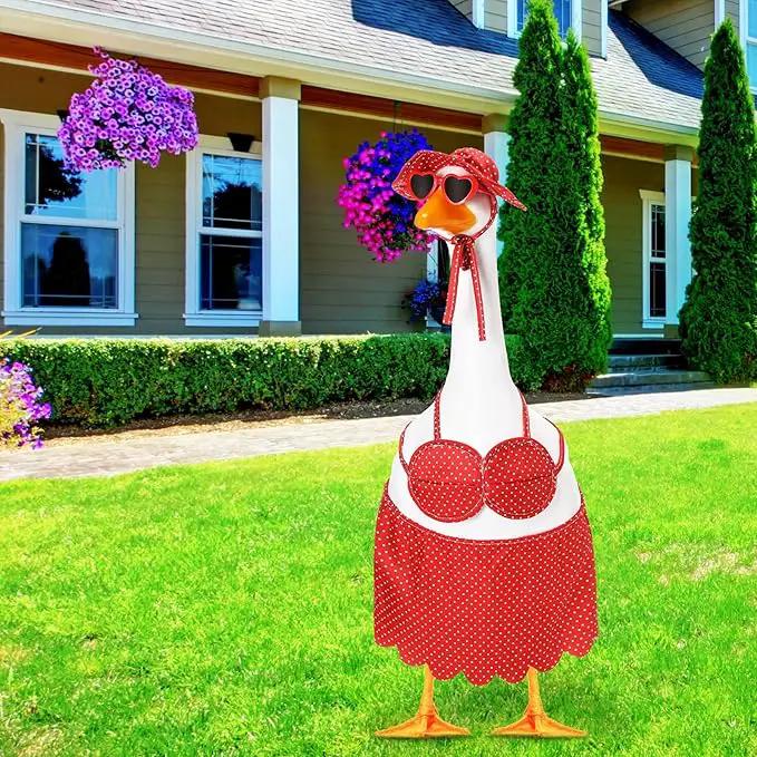 Bikini Goose Outfit Lawn Goose Clothing Porch Goose Outfits Summer Yard Goose Outfits Hawaiian Luau Goose Outfit for 23'' Lawn Goose Outdoor Decoration(Bikini,Red) by GreenHaven Gardens
