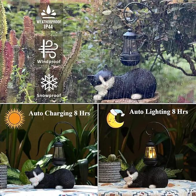 Solar Cat Statues with Lantern for Garden Outdoor Statue, Garden Lawn Outdoor Cat Statue, Cat Figurines Crafted Garden Sculptures & Statues for Patio, Yard, Lawn & Porch Gardening Gifts for Mom(13") by GreenHaven Gardens