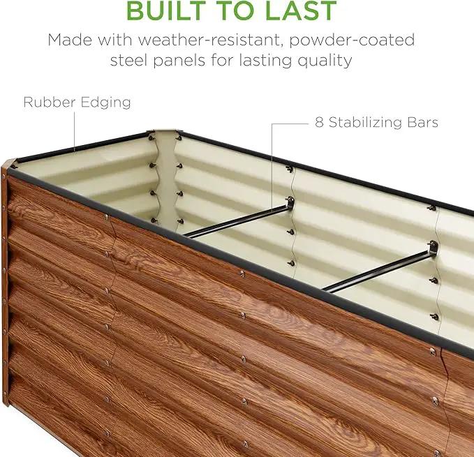 Best Choice Products 8x2x2ft Outdoor Metal Raised Garden Bed, Rectangular Deep Root Planter Box for Vegetables, Flowers, Herbs, and Succulents w/ 239 Gallon Capacity - Wood Grain by GreenHaven Gardens