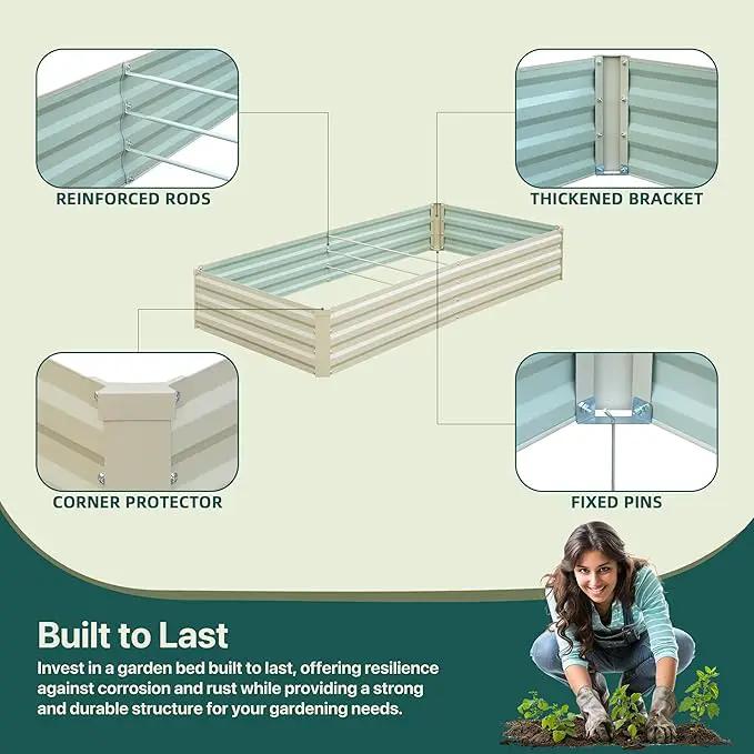 Raised Garden Bed Outdoor, 8x4x1ft Garden Box, Beige Garden bed, Metal Raised Garden Bed for Gardening Vegetables Flowers, Planter Box, Raised Bed by GreenHaven Gardens