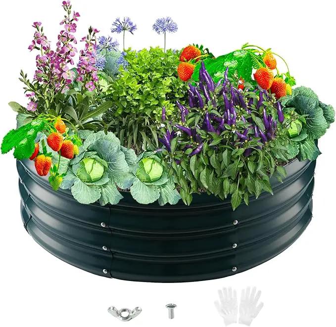 Durable Round Steel Raised Garden Bed Painted for Planting Vegetable/Herbs/Flowers/Trees at Backyard/Garden,or Baby Chicken,Christmas Tree Fence (Dark Green, 36 ins Diameter x 12 ins high) by GreenHaven Gardens
