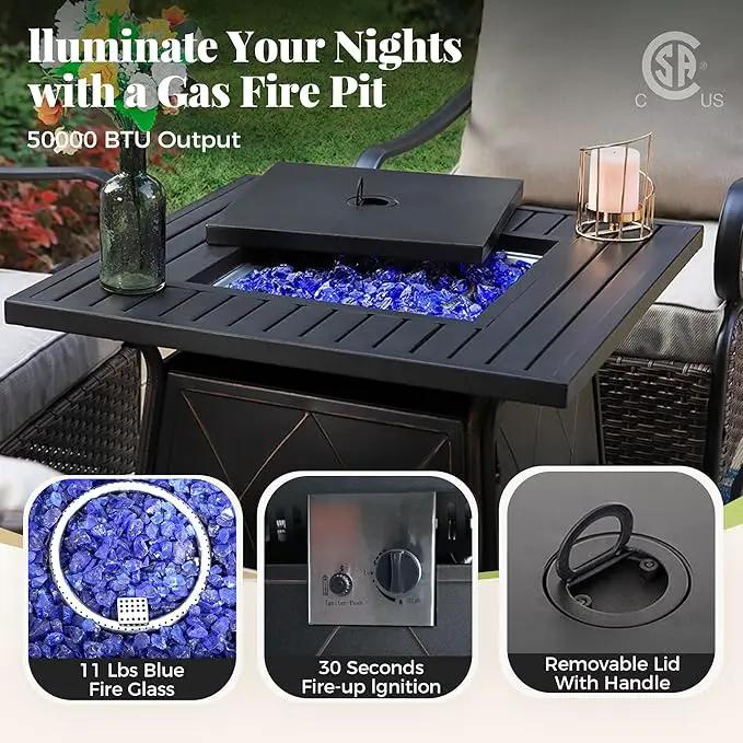 Patio Furniture Set with Fire Pit Table, 5 Pcs Metal Outdoor Conversation Set, 4 Single Chairs with 5.75" Extra Thick Cushion and 28" Fire Pit Table for Backyard Deck, Grey by GreenHaven Gardens