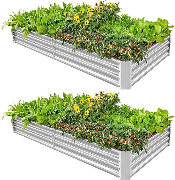 Land Guard 2 Pack 6×3×1ft Galvanized Metal Raised Garden Bed, Metal Planter Kit Box Outdoor for Deep-Rooted Vegetables, Flowers, Green and Herbs…… by GreenHaven Gardens