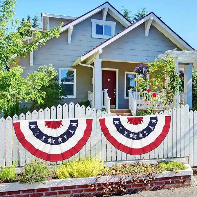 USA Pleated Fan Flag American US Bunting Flag Patriotic Half Fan Banner Flag with Canvas Header and Brass Grommets for 4th of July Memorial Day Indoor Outdoor Decoration (5, 2x4 Feet) by GreenHaven Gardens