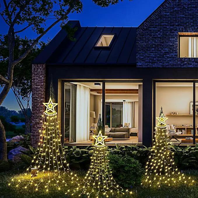 3 Pcs Christmas Decorations Star String Lights 3 Size 108/135/162 LED Waterproof String Lights with Christmas Tree Topper Lighting 8 Modes Waterfall Lights for Garden Yard Party, Warm White by GreenHaven Gardens