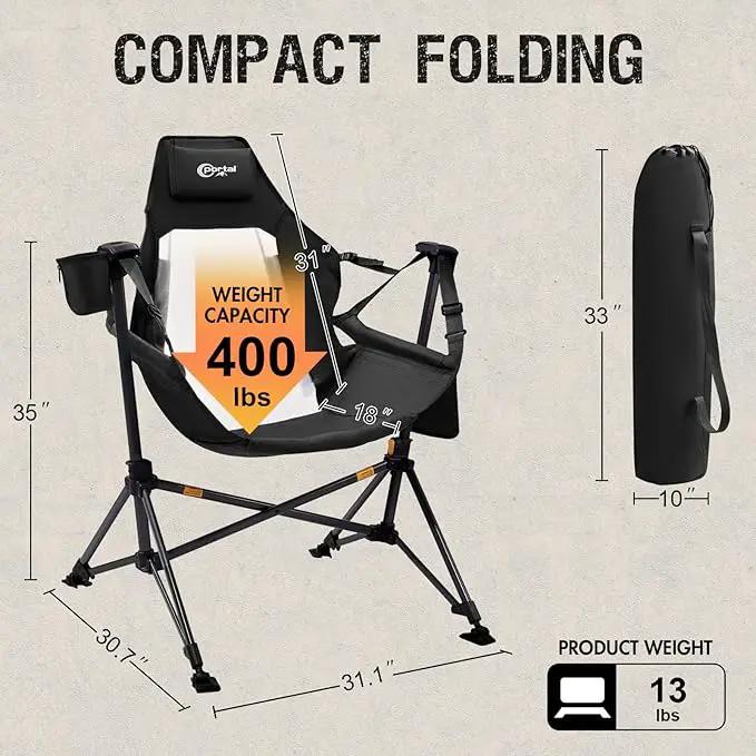 Portal Hammock Camping Chair, Portable Outdoor Swinging Chairs, Rocking Chair for Adults with Adjustable Back and Height for Lawn, Backyard, Patio, Supports 400 lbs, Breathable Mesh High Back, Black by GreenHaven Gardens