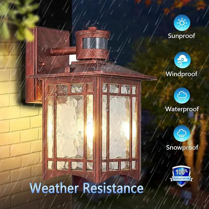 Dusk to Dawn Motion Sensor Outdoor Lights - Dark red Exterior Light Fixture Wall Mount for Outside House Porch Patio Garage - Yard Front Motion Detector Lantern - Waterproof Anti-Rust Lighting by GreenHaven Gardens