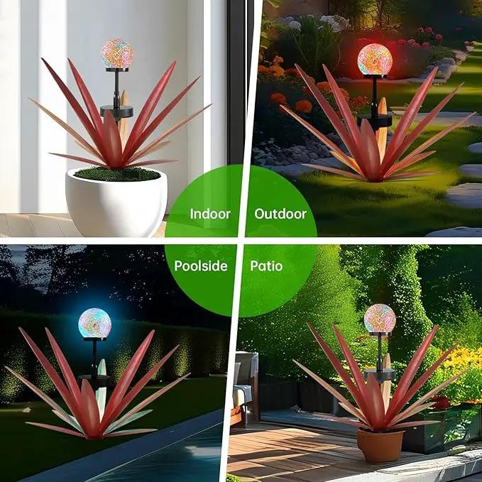 Tequila Rustic Sculpture Metal Yard Decor Hand Painted Metal Agave Garden Statue Red 2PCS by GreenHaven Gardens