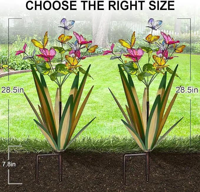 Garden Outdoor Butterfly Enlarge Thickened Wind Resistant Metal Agave Garden Art Metal Plant Country Sculpture Statue Decorations Ornaments Artificial Waterproof Butterflies(Light Green 2pcs) by GreenHaven Gardens