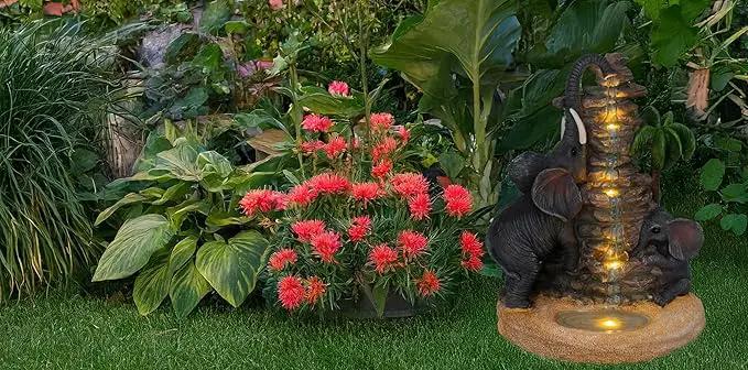 Outdoor Elephant Figurine Lights Animal Solar Garden Statue Decor, Decorative Mothers Day Mom Gifts, Outdoor Decor for Patio by GreenHaven Gardens