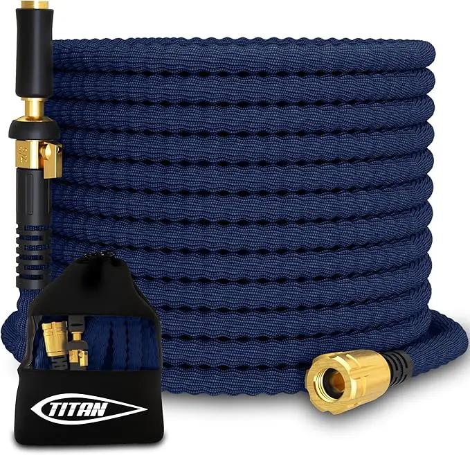 TITAN Flexible Garden Hose 30FT – Ultra Lightweight, Heavy Duty Water Hose with Brass Fittings & Jet Nozzle – Kink-Free, Non-Expanding, Durable Fabric Hose for Yard, Lawn, Car Wash, Outdoor Use by GreenHaven Gardens