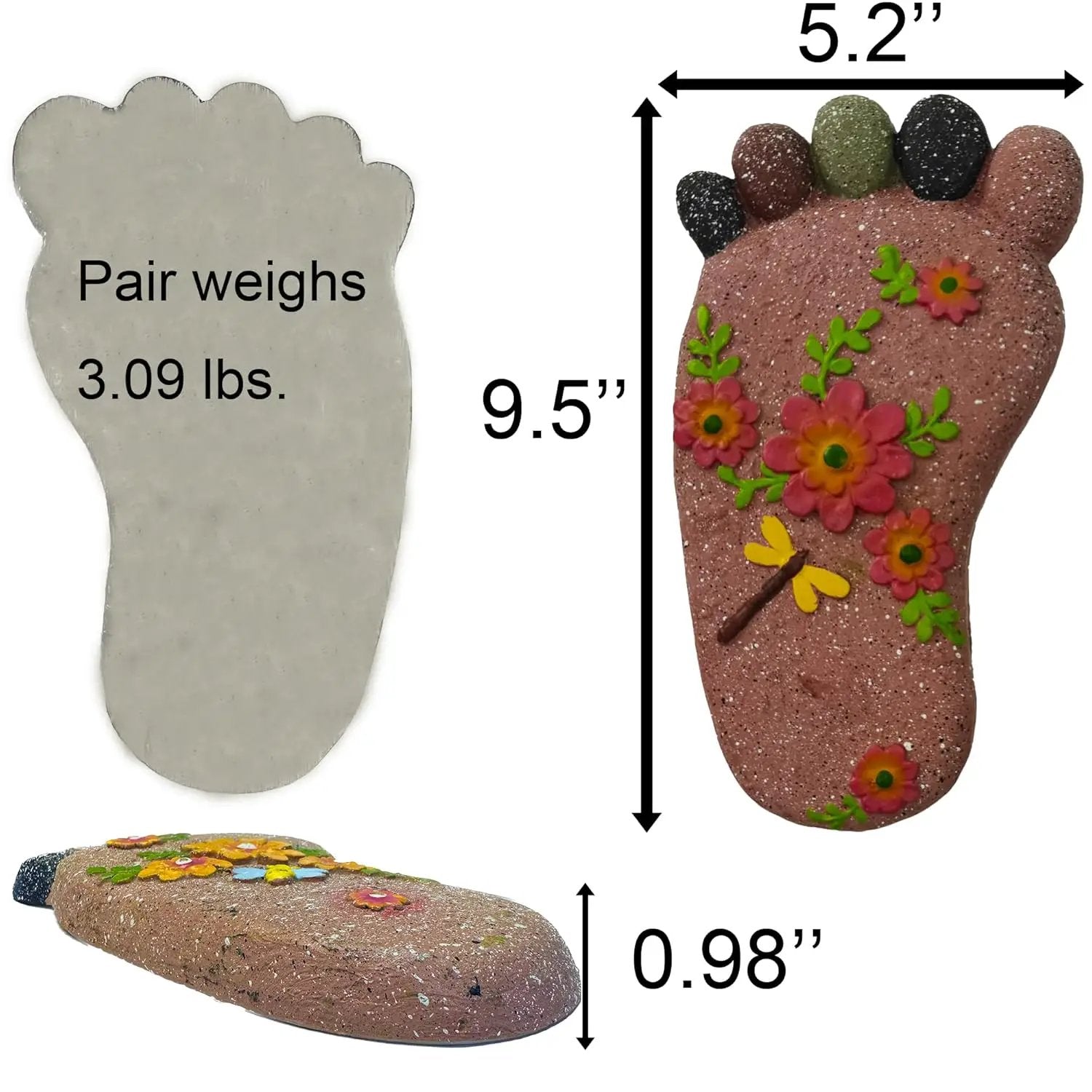 Stepping Stones - Light Brown Resin Footprint Shaped Set of 2 for Patio, Deck, Garden or Sidewalk by GreenHaven Gardens