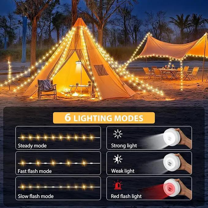 Camping String Lights, 4 in 1 Quick Storage 32.8FT Rechargeable Tent Lights with 6 Modes Hanging Waterproof Camp Lamp Camping Essentials for AwnTent Hiking Garden Bedroom Festival (Warm White)-2Pack by GreenHaven Gardens
