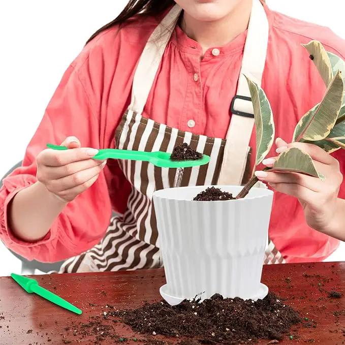 Plant Pots - 6.7 Inch Cylinder Ceramic Planters with Connected Saucer, Pots for Succuelnt and Little Snake Plants, Set of 2, White by GreenHaven Gardens