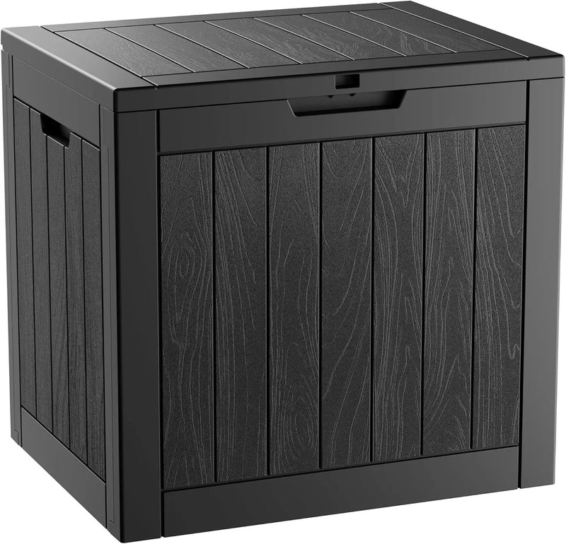KAMABOKO Deck Box, 35 Gallon Resin Indoor and Outdoor Storage Boxes Waterproof for Garden Tools, Pool Accessories Storage Bench, Patio Furniture and Cushions with Lockable Lid, Black by GreenHaven Gardens