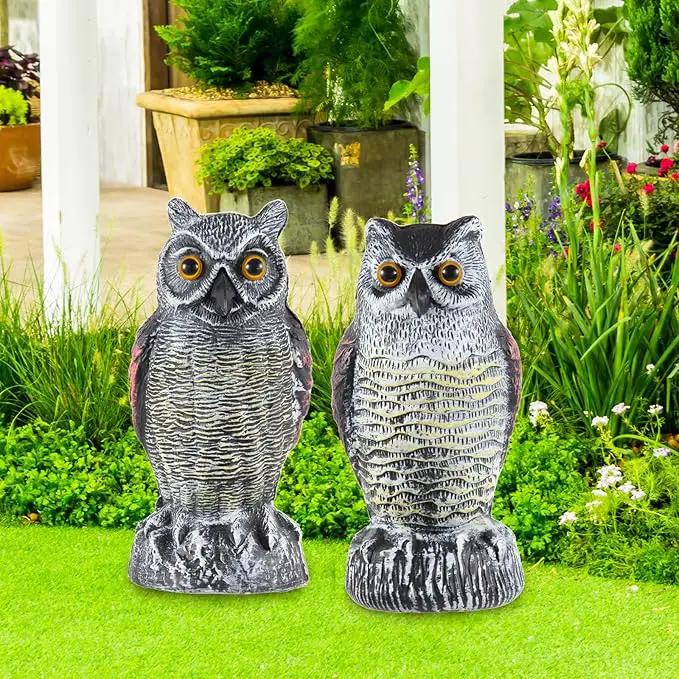 Hedoc 2 Pack Fake Owl Decoys to Scare Birds Away from Gardens and Rooftops, Great Horned Owl Bird Deterrents, Nature Scarecrow Plastic Owls Pest Repellent, Owl Statue for Garden Decor, Yard Decoration by GreenHaven Gardens